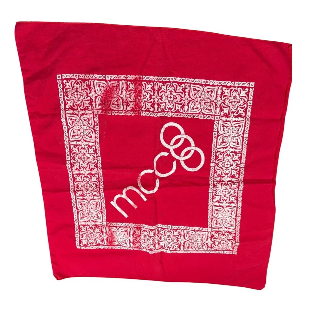 Vintage Western‎ MCC Logo Red Bandana Cotton Scarf Floral Border Print Square